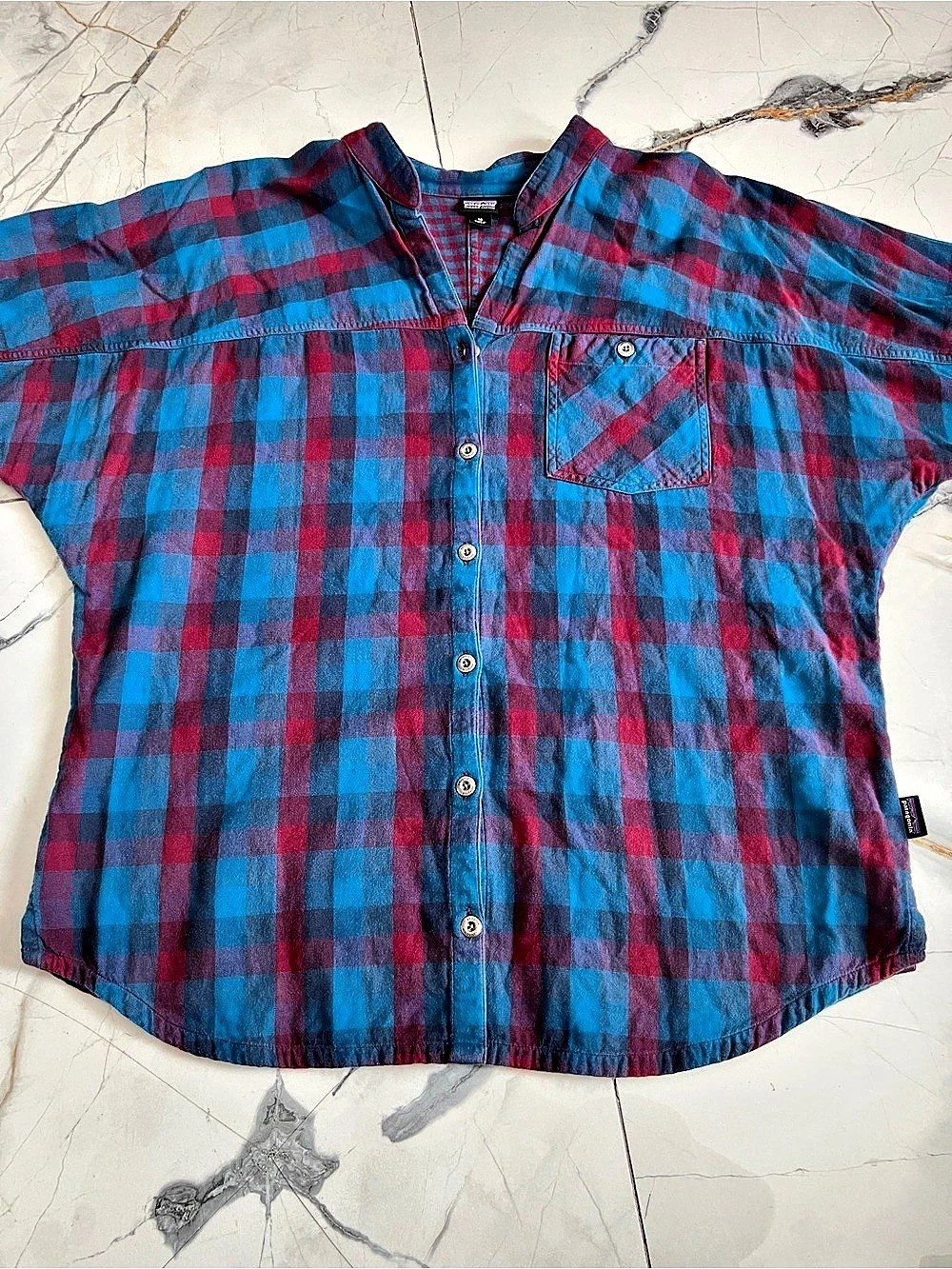 Patagonia Organic Cotton Plaid Dolman Sleeve Relaxed Boxy Flannel Plaid Shirt